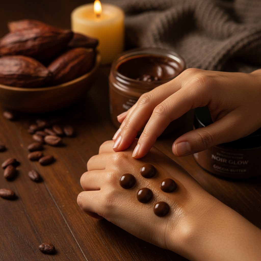 Woman applying Cocoa Noir solid lotion dots